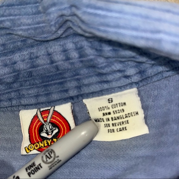 Looney Tunes vintage button up corduroy shirt blue small tweety Sylvester - Picture 5 of 9